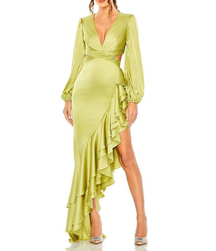【送料無料】 マックダガル レディース ワンピース トップス Satin Deep V-Neck Long Balloon Sleeve Cut-Out Side Tiered Ruffle Asymmetrical Hemline Gown Pistachio 【送料無料】 マックダガル レディース ワンピース トップス Satin Deep V-Neck Long Balloon Sleeve Cut-Out Side Tiered Ruffle Asymmetrical Hemline Gown Pistachio