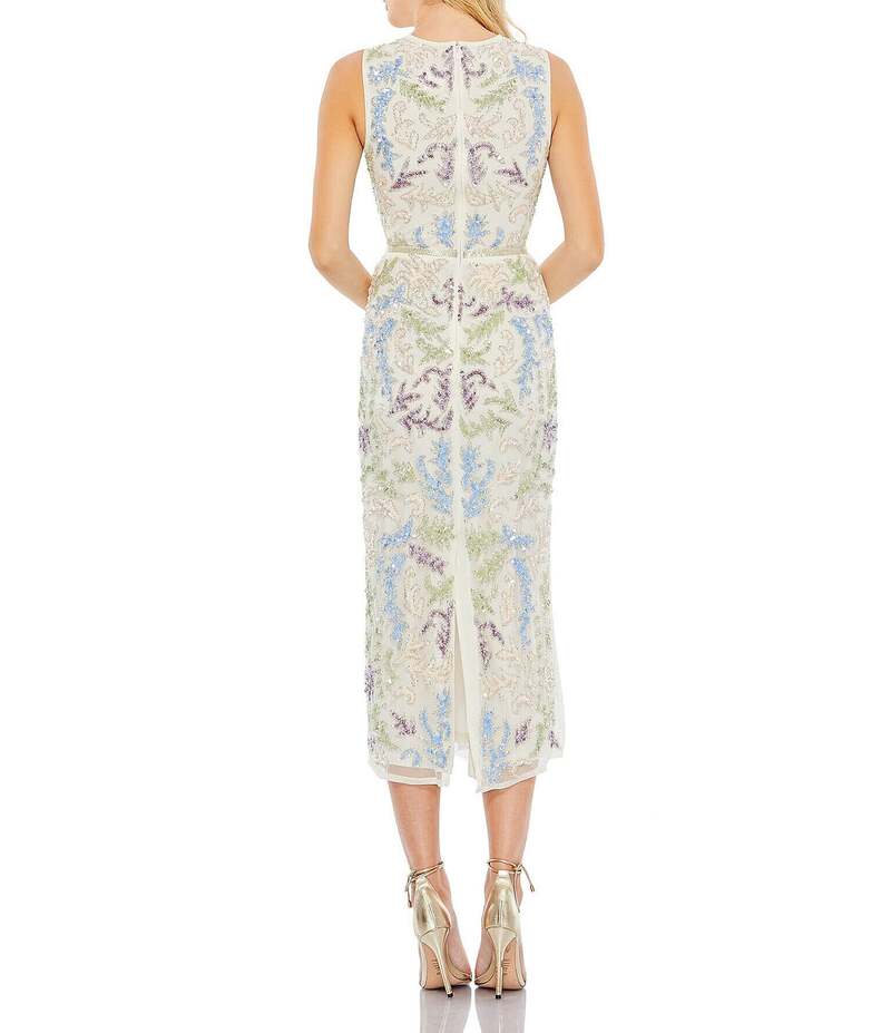 【送料無料】 マックダガル レディース ワンピース トップス Embellished Crew Neck Sleeveless Midi Dress Ivory Multi