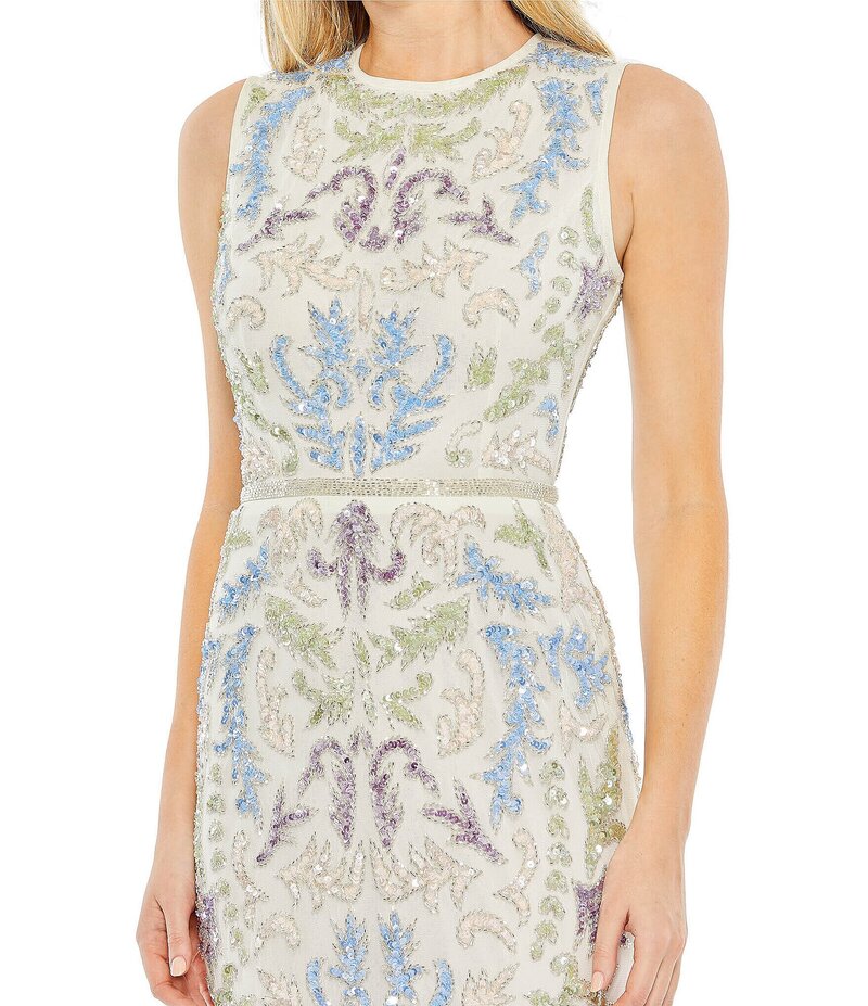 【送料無料】 マックダガル レディース ワンピース トップス Embellished Crew Neck Sleeveless Midi Dress Ivory Multi