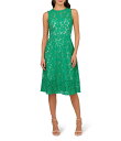 【送料無料】 アドリアナ パペル レディース ワンピース トップス Lace Round Neck Sleeveless Knee Length A-Line Dress Botanic Green