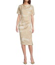 【送料無料】 ダナキャラン レディース ワンピース トップス Ruched Short Sleeve Boat Neck Floral Scuba Sheath Dress Sand/Cream