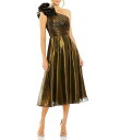【送料無料】 マックダガル レディース ワンピース トップス Ruffle One Shoulder Shimmer Organza Midi Dress Antique Gold(4)