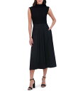 【送料無料】 ヴィンスカムート レディース ワンピース トップス Mixed Media Sweater Bodice Mock Neck Sleeveless Satin Drop Waist Trapeze Flounce Midi Dress Black