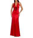 【送料無料】 マックダガル レディース ワンピース トップス Fitted Satin Halter V-Neck Sleeveless 3D Flower O...