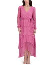【送料無料】 ケンジー レディース ワンピース トップス Shimmer Knit V-Neck Long Sleeve Tie Waist Ruffle Skirt A-Line Maxi Dress Rose(4)