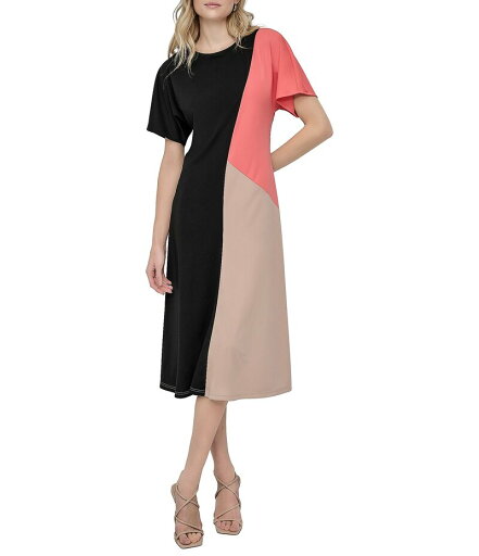 【送料無料】 ダナキャラン レディース ワンピース トップス DKNY by Donna Karan Knit Colorblock Print Crew Neck Short Sleeve Midi Dress Black/Coral 【送料無料】 ダナキャラン レディース ワンピース トップス DKNY by Donna Karan Knit Colorblock Print Crew Neck Short Sleeve Midi Dress Black/Coral