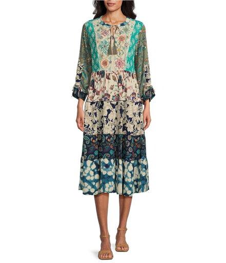 【送料無料】 ジョン マーク レディース ワンピース トップス Floral Multi Print Embroidered Split V-Neck 3/4 Sleeve Cinched Tie A-Line Dress Multi 【送料無料】 ジョン マーク レディース ワンピース トップス Floral Multi Print Embroidered Split V-Neck 3/4 Sleeve Cinched Tie A-Line Dress Multi