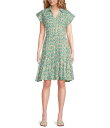【送料無料】 エラン レディース ワンピース トップス Printed Collared V-Neck Cuffed Cap Sleeve Button Fro...