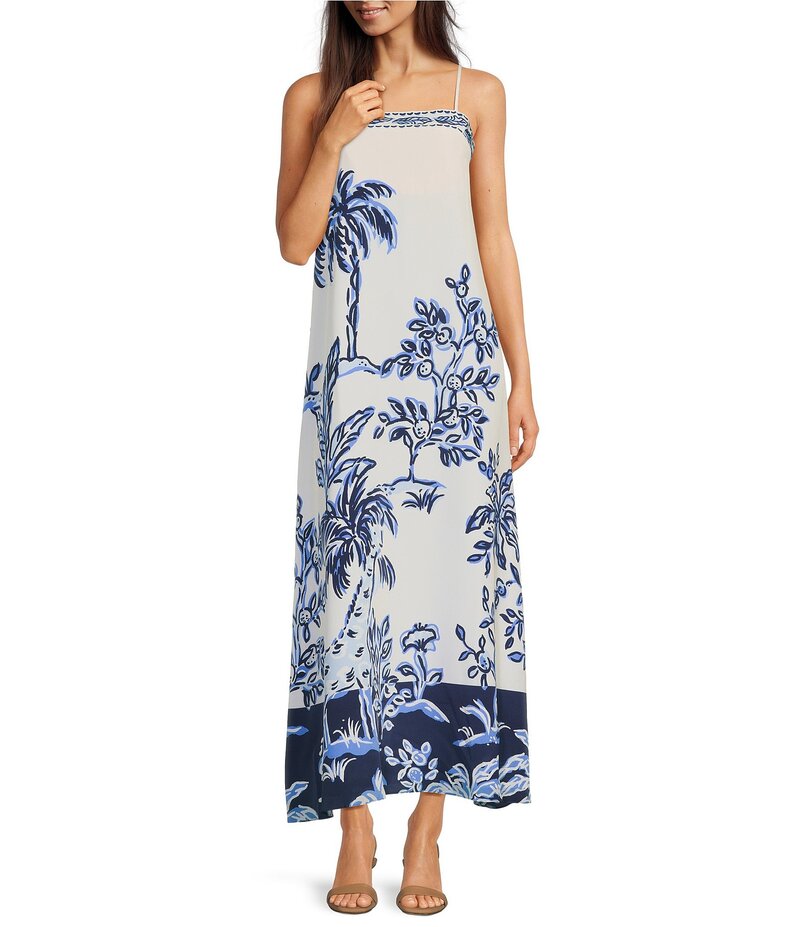 【送料無料】 リリーピュリッツァー レディース ワンピース トップス Jesslyn Silk Square Neck Sleeveless Maxi Slip Dress Resort White