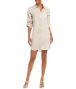 【送料無料】 カレンケーン レディース ワンピース トップス Collared V-Neck 3/4 Roll-Tab Sleeve Linen Shirtdress Oatmeal