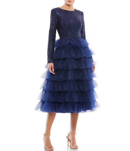 【送料無料】 マックダガル レディース ワンピース トップス Tiered Ruffle Crew Neck Long Sleeve Midi Dress Midnight 【送料無料】 マックダガル レディース ワンピース トップス Tiered Ruffle Crew Neck Long Sleeve Midi Dress Midnight