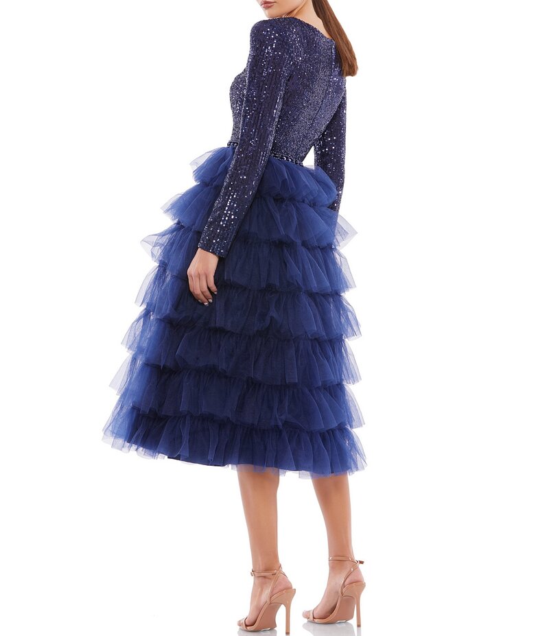 【送料無料】 マックダガル レディース ワンピース トップス Tiered Ruffle Crew Neck Long Sleeve Midi Dress Midnight