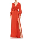 【送料無料】 マックダガル レディース ワンピース トップス Satin Surplice V-Neck Long Bishop Sleeve Front Th...