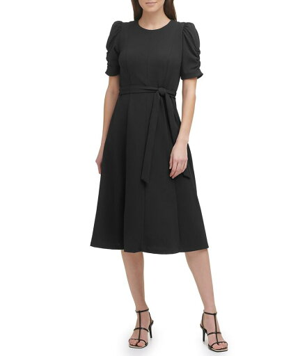 【送料無料】 ダナキャラン レディース ワンピース トップス DKNY by Donna Karan Stretch Crew Neck Short Ruched Sleeve Fit and Flare Midi Dress Black 【送料無料】 ダナキャラン レディース ワンピース トップス DKNY by Donna Karan Stretch Crew Neck Short Ruched Sleeve Fit and Flare Midi Dress Black