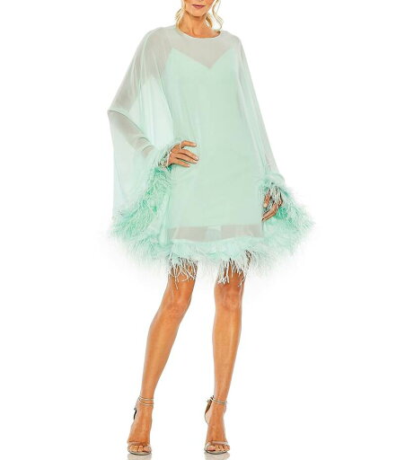 【送料無料】 マックダガル レディース ワンピース トップス Crew Neck Long Sleeve Feather Trim Cape Overlay Mini Dress Mint 【送料無料】 マックダガル レディース ワンピース トップス Crew Neck Long Sleeve Feather Trim Cape Overlay Mini Dress Mint