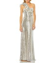【送料無料】 マックダガル レディース ワンピース トップス Sequin Ruffle One Shoulder Sleeveless Gown Nude Silver