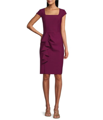 【送料無料】 アレックスイブニングス レディース ワンピース トップス Cap Sleeve Square Neck Front Cascade Ruffle Dress Passion 【送料無料】 アレックスイブニングス レディース ワンピース トップス Cap Sleeve Square Neck Front Cascade Ruffle Dress Passion