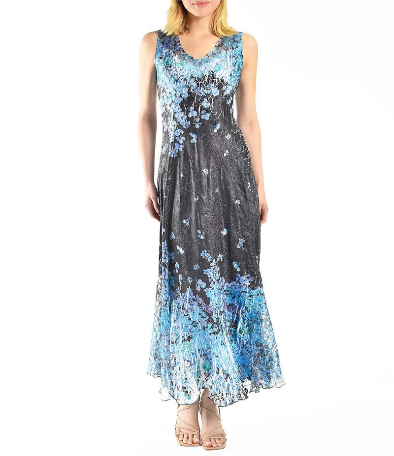 ̵ ޥ ǥ ԡ ȥåץ V-Neck Printed Satin Charmeuse Maxi Dress...