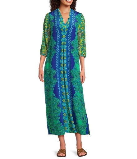 【送料無料】 ジョニーワズ レディース ワンピース トップス Kahinu Silk Ornate Print V-Neck 3/4 Sleeve Maxi Caftan Dress Diomedes 【送料無料】 ジョニーワズ レディース ワンピース トップス Kahinu Silk Ornate Print V-Neck 3/4 Sleeve Maxi Caftan Dress Diomedes