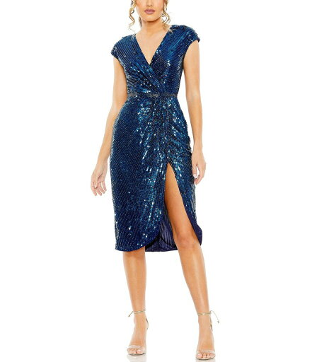 【送料無料】 マックダガル レディース ワンピース トップス Cap Sleeve V-Neck Beaded Faux Wrap Side Slit Dress Midnight 【送料無料】 マックダガル レディース ワンピース トップス Cap Sleeve V-Neck Beaded Faux Wrap Side Slit Dress Midnight