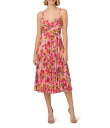 【送料無料】 アドリアナ パペル レディース ワンピース トップス Floral Chiffon V-Neck Sleeveless Pleated Midi Dress Pink Green Multi