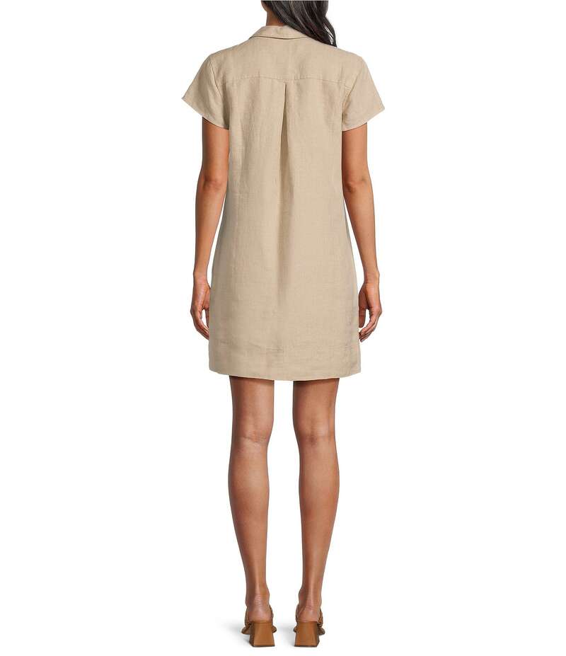 【送料無料】 トッミーバハマ レディース ワンピース トップス Linen Blend Johnny Collar Short Sleeve Side Pocket Shirt Dress Natural