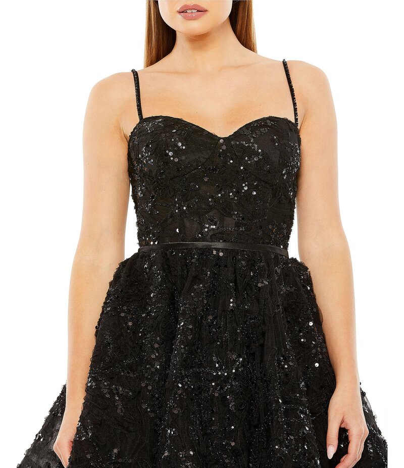 【送料無料】 マックダガル レディース ワンピース トップス Sweetheart Neck Bustier Sequined Mini Dress Black