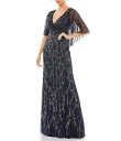 【送料無料】 マックダガル レディース ワンピース トップス V-Neck Capelete Sleeve Beaded A-Line Gown Midnigh...