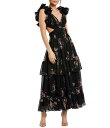 【送料無料】 マックダガル レディース ワンピース トップス V-neck Ruffle Shoulder Cut Out Tiered Hem Aline Midi Dress Black Multi