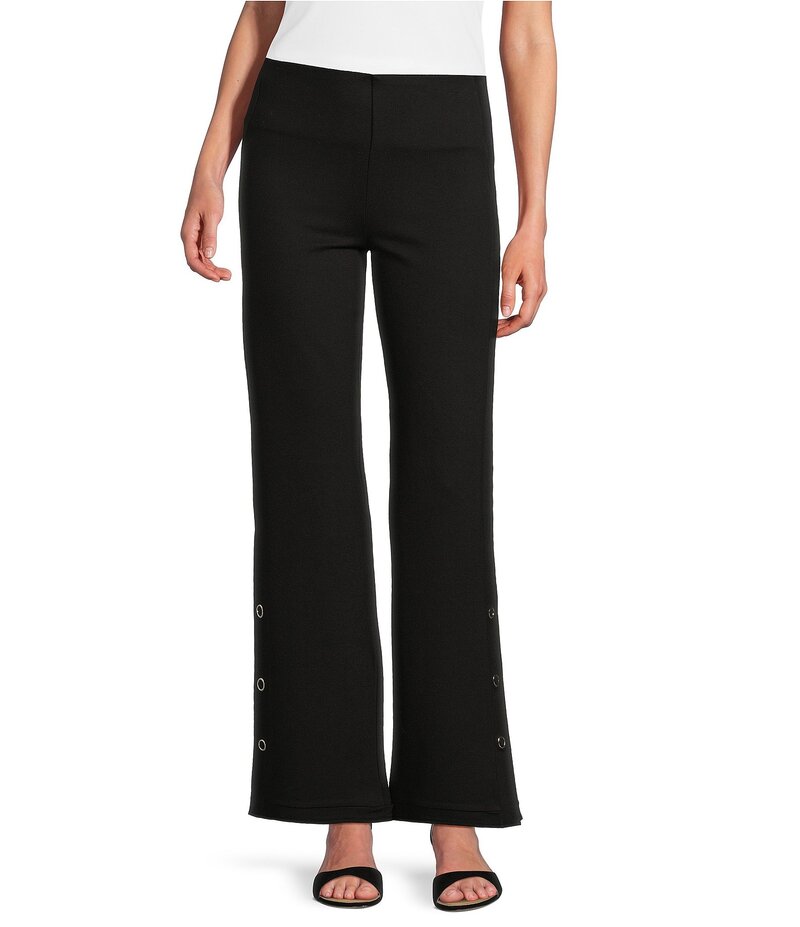 【送料無料】 インベストメンツ レディース カジュアルパンツ ボトムス Slim Factor by Investments Ponte Knit Snap Wide Leg Pants Black