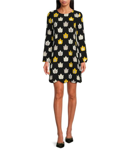 【送料無料】 タラジャーモン レディース ワンピース トップス Ruoda Crepe Woven Flame Print Round Neck Long Sleeves Shift Dress Charcoal 【送料無料】 タラジャーモン レディース ワンピース トップス Ruoda Crepe Woven Flame Print Round Neck Long Sleeves Shift Dress Charcoal