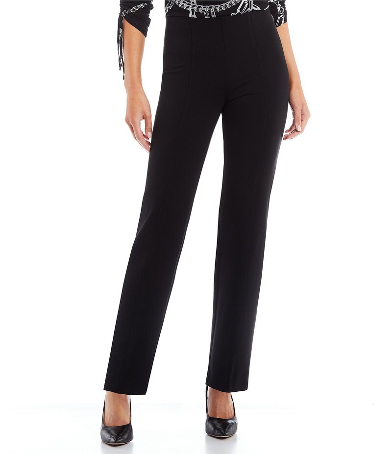 【送料無料】 インベストメンツ レディース カジュアルパンツ ボトムス Slim Factor by Investments Ponte Knit No Waist Slim Straight Pants Black