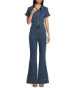 【送料無料】 シルバー ジーンズ レディース ジャンプスーツ トップス Fitted Cap Sleeve Flared Leg Power Stretch D...