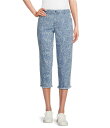 【送料無料】 イントロ レディース デニムパンツ ジーンズ ボトムス Abstract Leaf Print Frayed Hem Pull-On Capri Denim Pants Abstract Leaf Denim Print