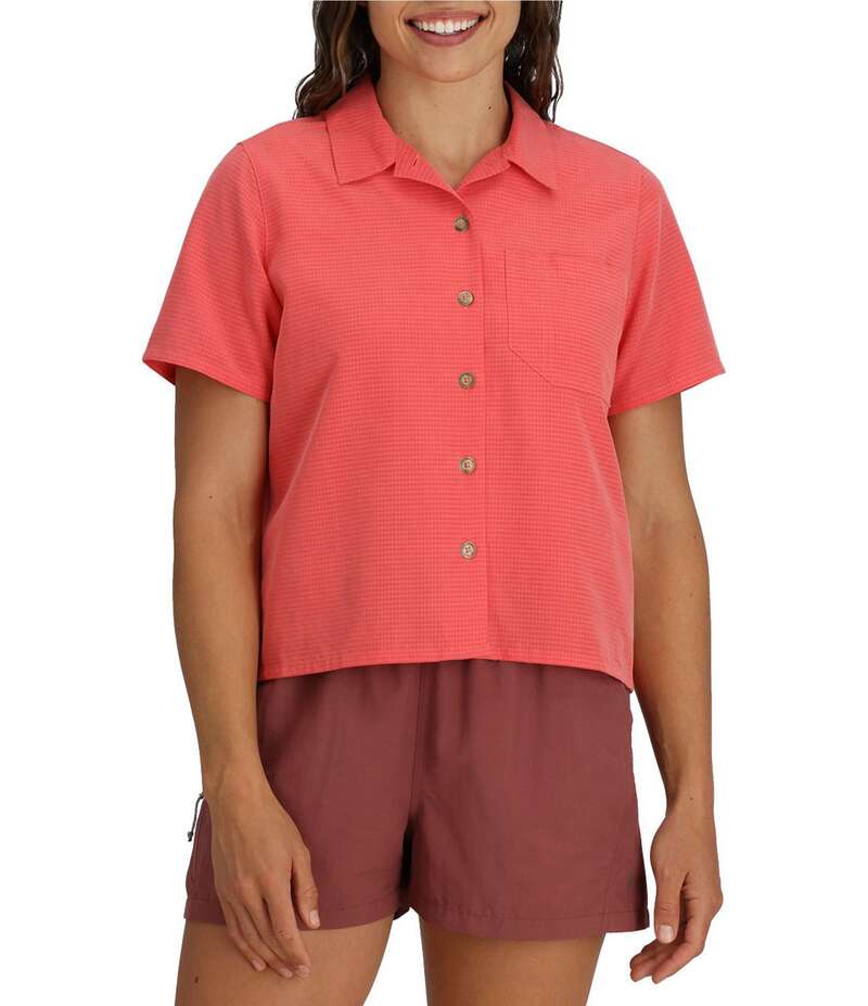 【送料無料】 ロイヤルロビンズ レディース シャツ トップス Women's Desert Pucker Point Collar Short Sleeve Button Front Boxy Top Rosefinch