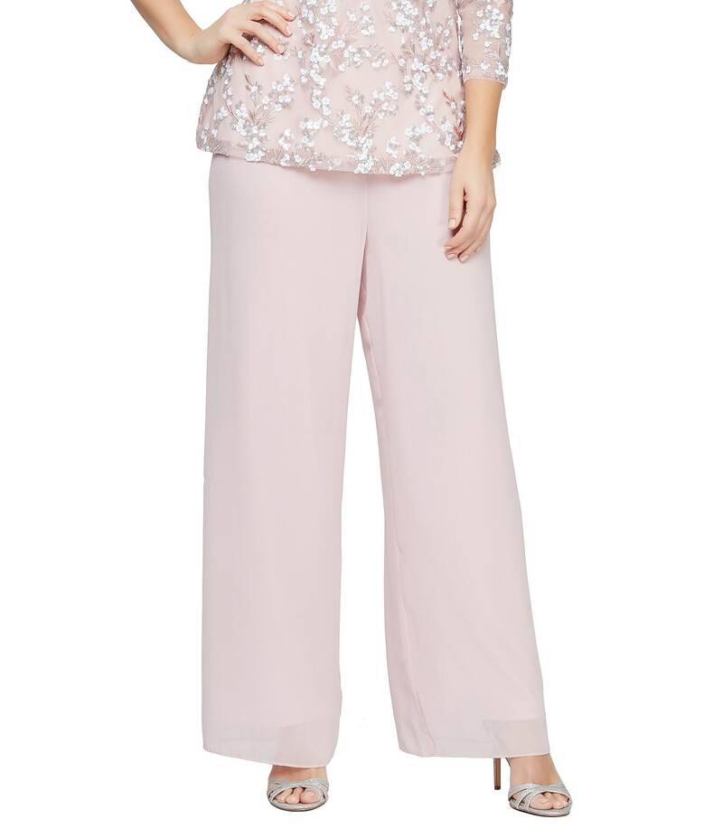 アレックスイブニングス レディース ボトムス カジュアルパンツ ワイドレッグ シフォン プチ パンツ Alex Evenings Petite Size Wide Leg Elastic Waist Chiffon Pull-On Pants Shell Pink ピンク