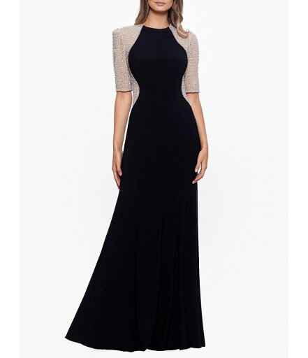 【送料無料】 エスケープ レディース ワンピース トップス Petite Size Beaded Mesh Short Sleeve Sheath Gown Black/Nude/Silver 【送料無料】 エスケープ レディース ワンピース トップス Petite Size Beaded Mesh Short Sleeve Sheath Gown Black/Nude/Silver