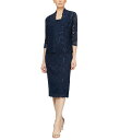 【送料無料】 イグナイト レディース ワンピース トップス Petite Size 3/4 Sleeve Square Neck Sequin Lace 2-Piece Jacket Dress Navy