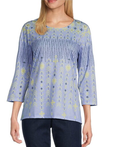 【送料無料】 アリソン デイリー レディース シャツ トップス Petite Size Embellished Folk Stitch Print 3/4 Sleeve Crew Neck Knit Top Chambray Folk Stitch 【送料無料】 アリソン デイリー レディース シャツ トップス Petite Size Embellished Folk Stitch Print 3/4 Sleeve Crew Neck Knit Top Chambray Folk Stitch