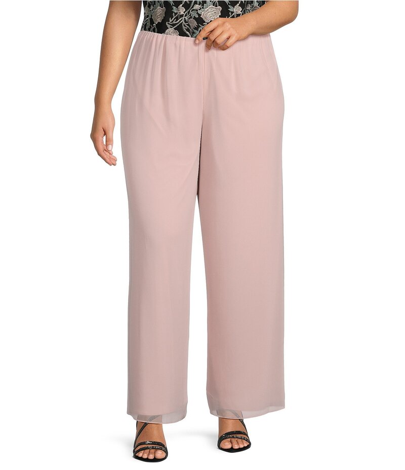アレックスイブニングス レディース ボトムス カジュアルパンツ シフォン プラスサイズ パンツ シルク Alex Evenings Plus Size Silky Chiffon Pants Shell Pink ピンク