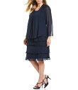 【送料無料】 イグナイト レディース ワンピース トップス Plus Size Beaded Lace Shoulder Chiffon 2-Piece Jacket Dress Navy
