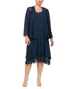 【送料無料】 イグナイト レディース ワンピース トップス Plus Size Scoop Neck Long Sleeve Sequin Shoulder Midi Tiered Hem Jacket Dress Navy