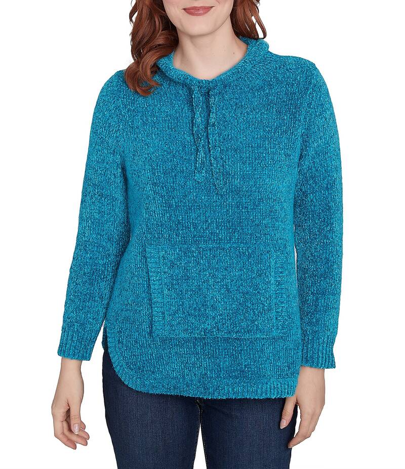 【送料無料】 ルビーアールディー レディース パーカー・スウェット フーディー アウター Petite Size Eyelash Knit Mock Neck Long Sleeve Kangaroo Pocket Sweater Jade