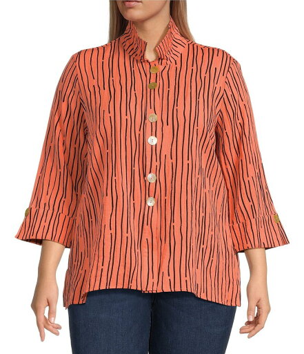 【送料無料】 アリ マイルス レディース カットソー トップス Plus Size Crinkle Woven Abstract Stripe Wire Collar 3/4 Sleeve Button-Front Tunic Coral 【送料無料】 アリ マイルス レディース カットソー トップス Plus Size Crinkle Woven Abstract Stripe Wire Collar 3/4 Sleeve Button-Front Tunic Coral