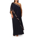 【送料無料】 アドリアナ パペル レディース ワンピース トップス Plus Size Chiffon One Shoulder Short Sleeve Asymmetrical Beaded Trim Overlay Sheath Gown Navy Rose Gold(4)