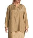 【送料無料】 エイリーンフィッシャー レディース カットソー トップス Plus Size Textured Silk Jacquard Mandarin Co...