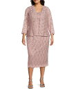 【送料無料】 イグナイト レディース ワンピース トップス Plus Size Scalloped Sequin Lace Square Neck 3/4 Sl...