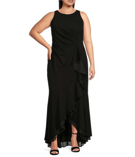 【送料無料】 アドリアナ パペル レディース ワンピース トップス Plus Size Crew Neck Sleeveless Cascading Ruffle High-Low Dress Black 【送料無料】 アドリアナ パペル レディース ワンピース トップス Plus Size Crew Neck Sleeveless Cascading Ruffle High-Low Dress Black
