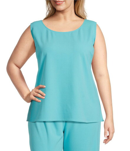 【送料無料】 ミンウォン レディース シャツ トップス Plus Size Stretch Deco Crepe Scoop Neck Sleeveless Top Calypso Blue 【送料無料】 ミンウォン レディース シャツ トップス Plus Size Stretch Deco Crepe Scoop Neck Sleeveless Top Calypso Blue