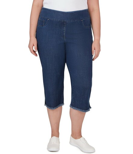 【送料無料】 ルビーアールディー レディース カジュアルパンツ ボトムス Plus Size Tencel Pull-On Fringe Side Slit Hem Capri Pants Dark Blue 【送料無料】 ルビーアールディー レディース カジュアルパンツ ボトムス Plus Size Tencel Pull-On Fringe Side Slit Hem Capri Pants Dark Blue